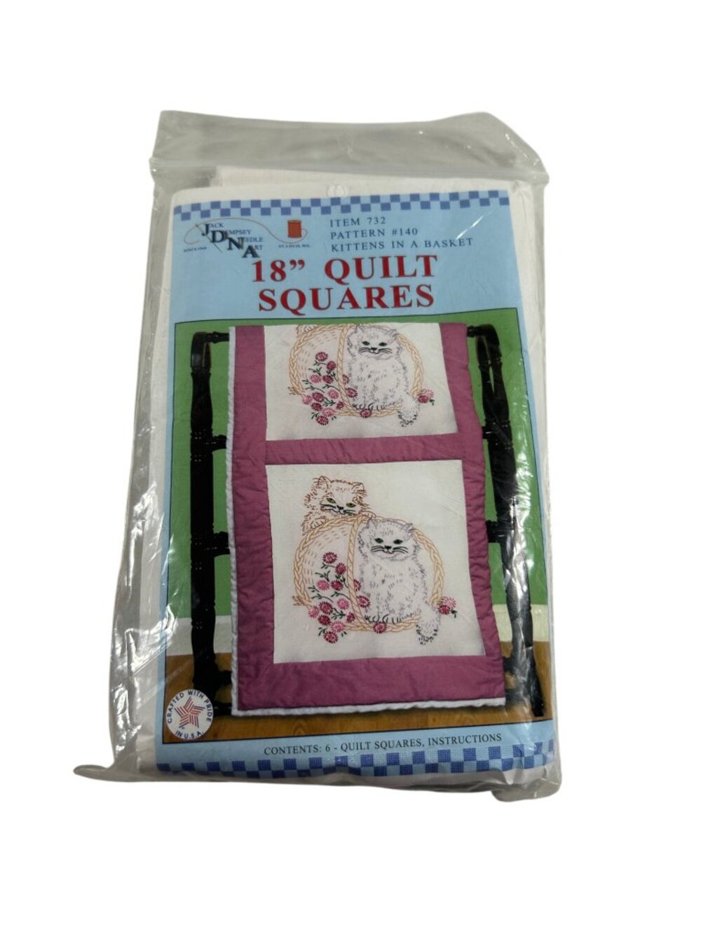 Jack Dempsey 18" Quilt Squares Kittens in a Basket 140 Pre Stamped Cats USA